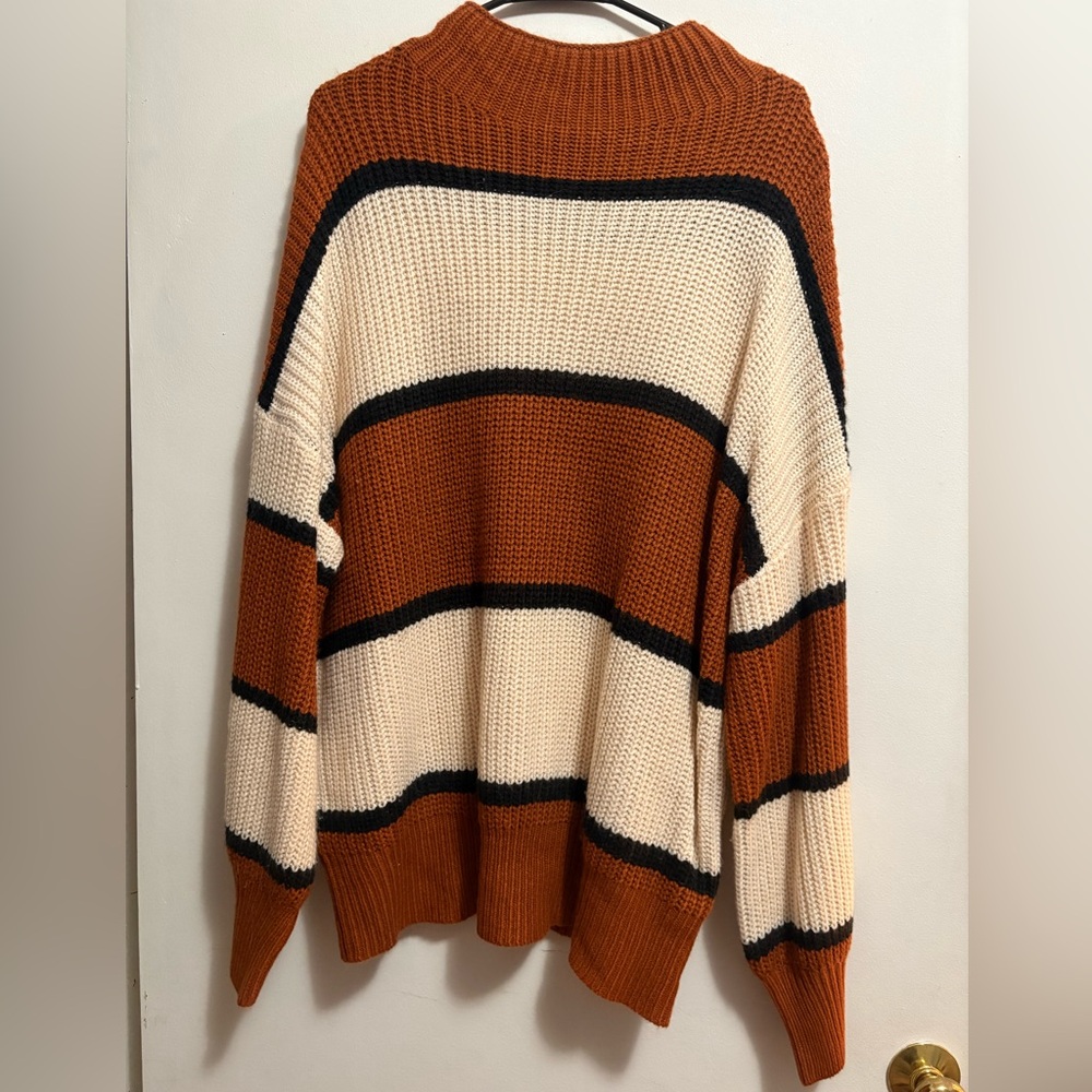 Brown and White Striped Turtleneck Sweater - Picture 3 of 5